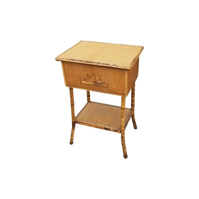 Restored Tiger Tortoise Bamboo Pedestal Side Table Storage Box - 7