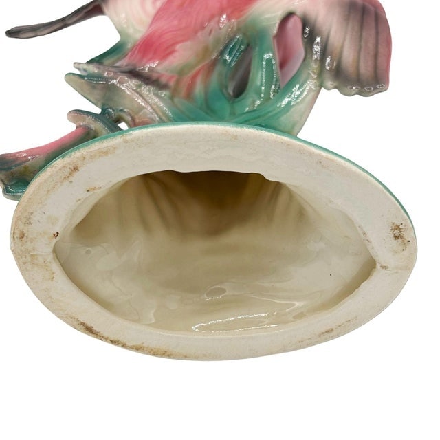 1950s Mid-Century 11" Tall Open Wing Pink Flamingo Ceramic Tabletop Statue, Pair - 9