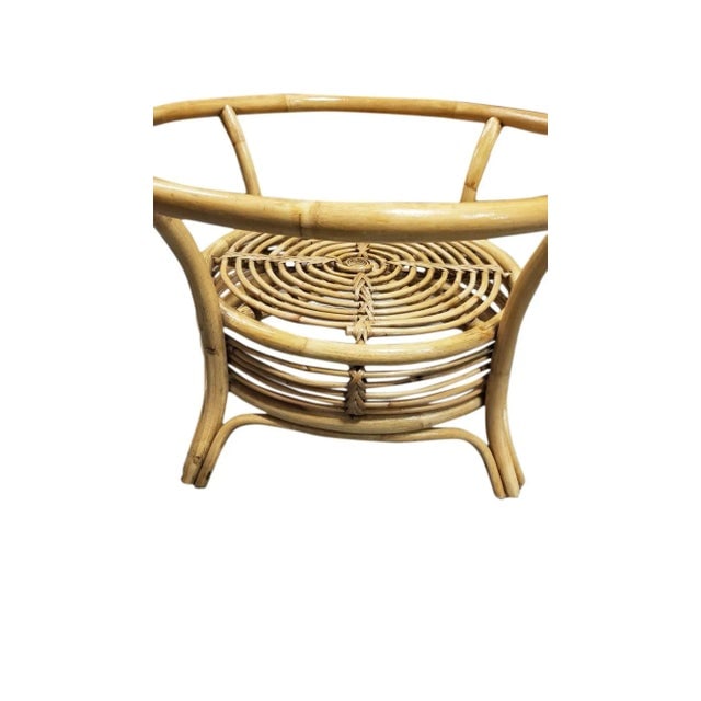 Restored Round Two-Tier Rattan Spiral Coffee Table With Glass Top - 2