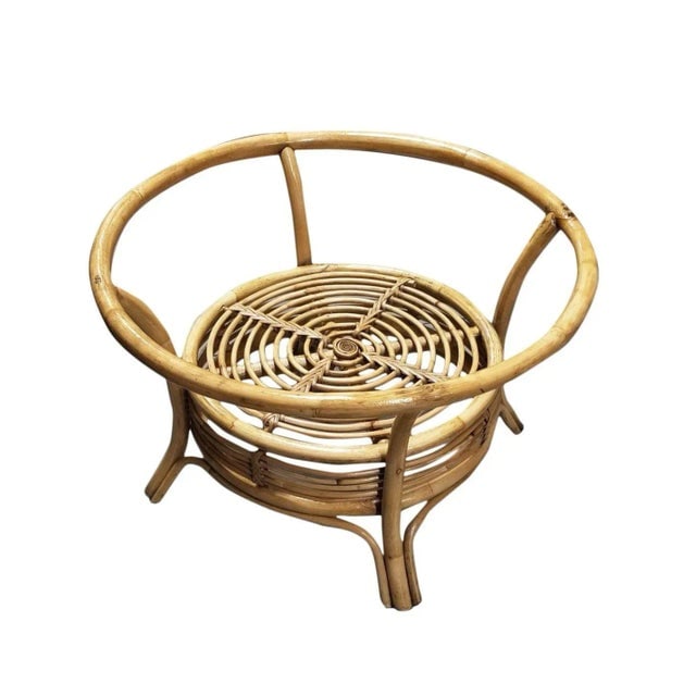 Restored Round Two-Tier Rattan Spiral Coffee Table With Glass Top - 3