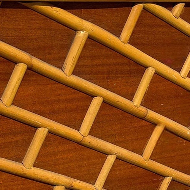 1950s Restored Mid-Century Geometric Brick Pattern Rattan & Mahogany Twin Size Headboard - 6