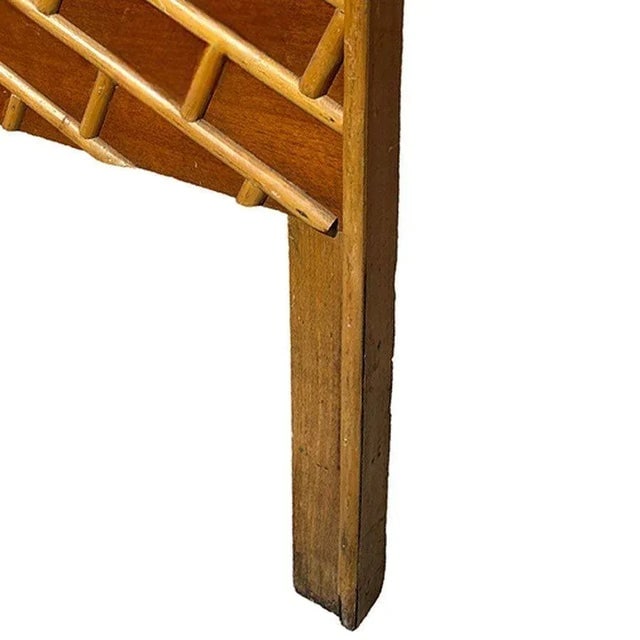1950s Restored Mid-Century Geometric Brick Pattern Rattan & Mahogany Twin Size Headboard - 7