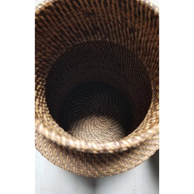 1970s Restored Gabriella Crespi Style Reed Rattan Wicker Decorative Vases- Set of 2 - 3