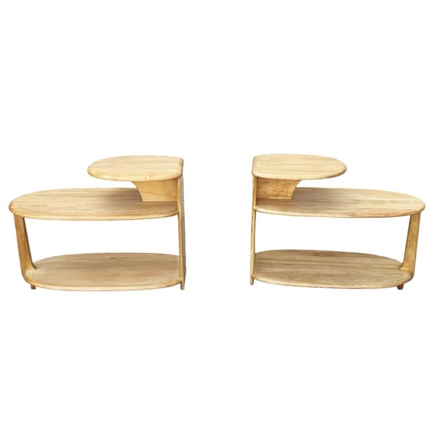 MCM C3753 3-Tier Blonde Surfboard End Table Pair by Heywood Wakefield, 1941 - 2