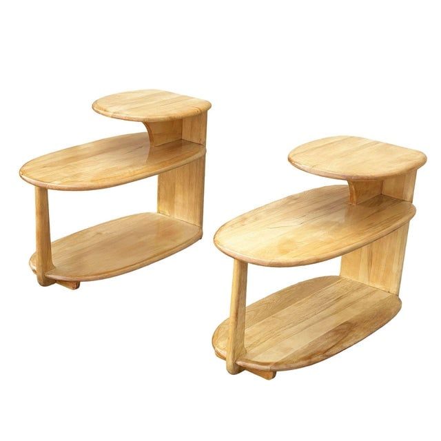 MCM C3753 3-Tier Blonde Surfboard End Table Pair by Heywood Wakefield, 1941 - 3