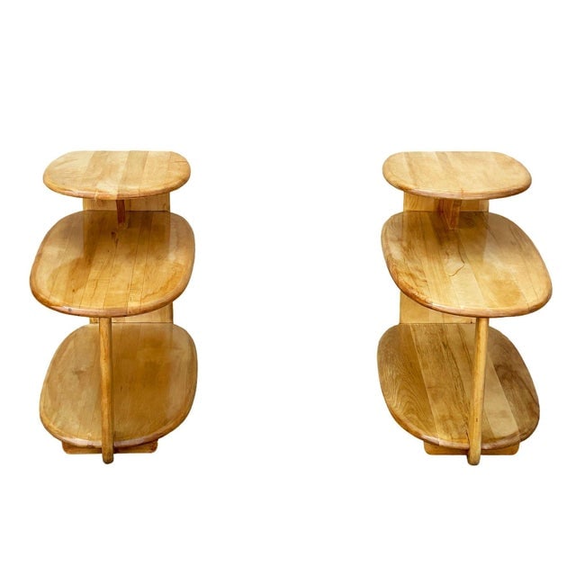 MCM C3753 3-Tier Blonde Surfboard End Table Pair by Heywood Wakefield, 1941 - 4