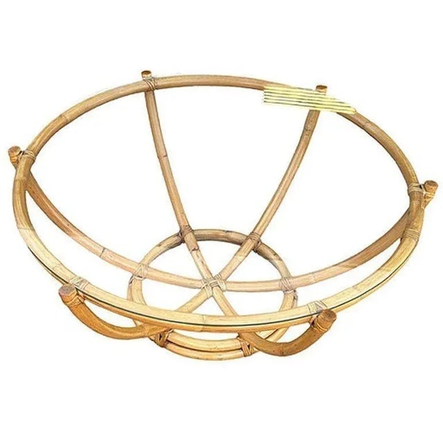 1940s Restored Mid-Century Rattan Six Strand Round Glass Top Spidal Coffee Table - 4