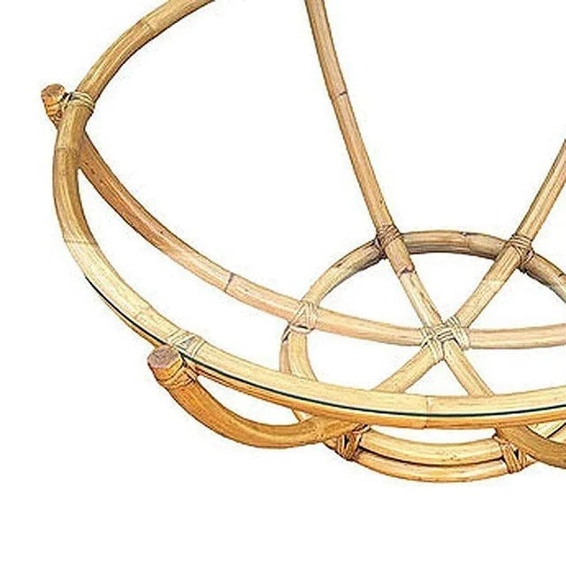 1940s Restored Mid-Century Rattan Six Strand Round Glass Top Spidal Coffee Table - 5