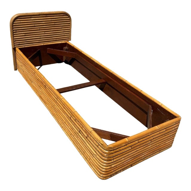 Restored Paul Frankl Style Mid-Century Stacked Rattan Bed Single Size Bed Frame (1 of 5)