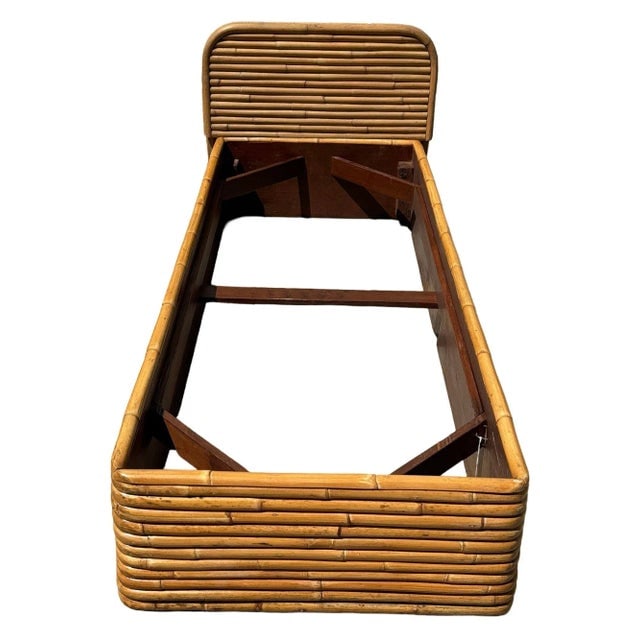 Restored Paul Frankl Style Mid-Century Stacked Rattan Bed Single Size Bed Frame - 2