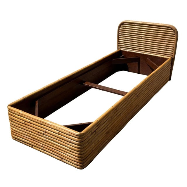 Restored Paul Frankl Style Mid-Century Stacked Rattan Bed Single Size Bed Frame - 3