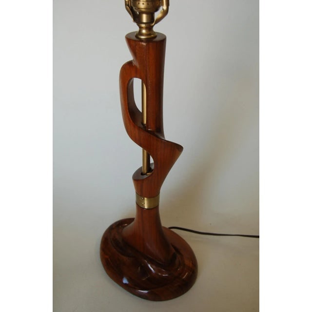 Free-Form Abstract Carved Mahogany Table Lamp W/ Brass Accents by Jascha Heifetz - 2