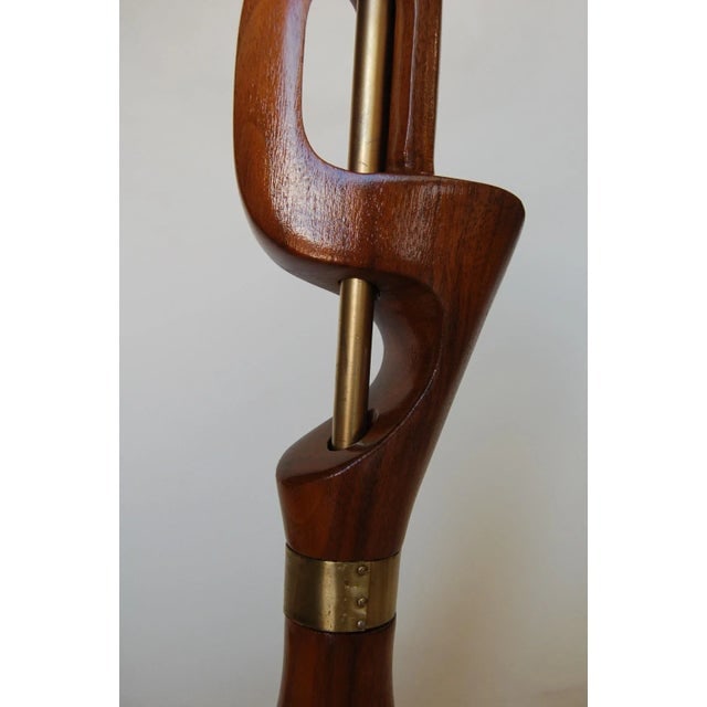 Free-Form Abstract Carved Mahogany Table Lamp W/ Brass Accents by Jascha Heifetz - 3