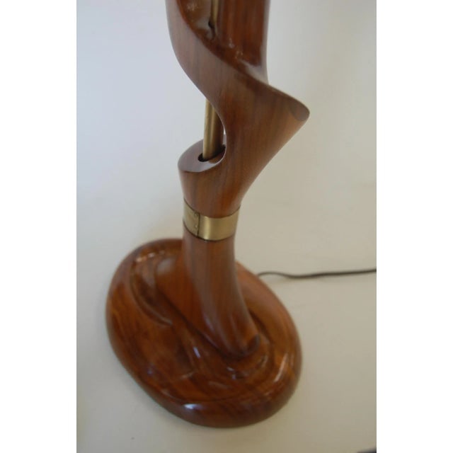Free-Form Abstract Carved Mahogany Table Lamp W/ Brass Accents by Jascha Heifetz - 4