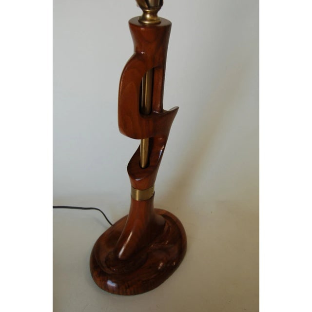 Free-Form Abstract Carved Mahogany Table Lamp W/ Brass Accents by Jascha Heifetz - 5