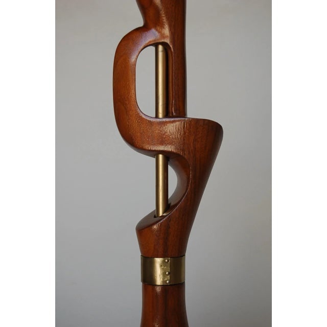 Free-Form Abstract Carved Mahogany Table Lamp W/ Brass Accents by Jascha Heifetz - 6