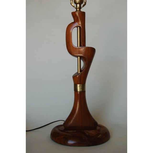 Free-Form Abstract Carved Mahogany Table Lamp W/ Brass Accents by Jascha Heifetz - 9