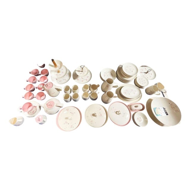 1950s "Tickled Pink" Serverware Dinner Plate Platter Bowl Set by Vernonware - 110 Piece (1 of 13)