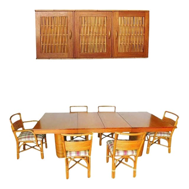 Restored Rattan & Mahogany Table/Chairs Dining Set With Sideboard (1 of 9)