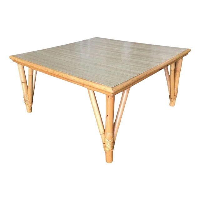 1950s Restored Mid-Century Large Square Rattan Coffee Table With Formica Top (1 of 5)