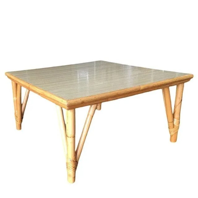 1950s Restored Mid-Century Large Square Rattan Coffee Table With Formica Top - 3