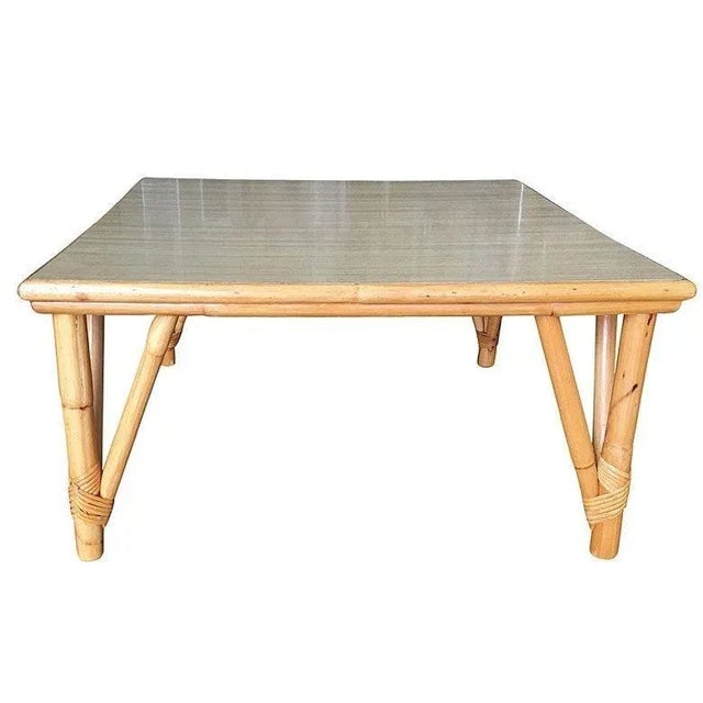 1950s Restored Mid-Century Large Square Rattan Coffee Table With Formica Top - 4