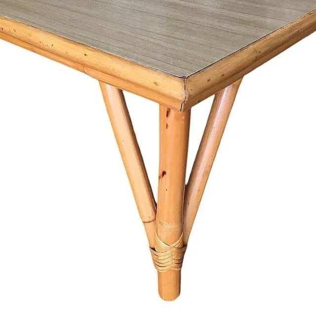 1950s Restored Mid-Century Large Square Rattan Coffee Table With Formica Top - 5