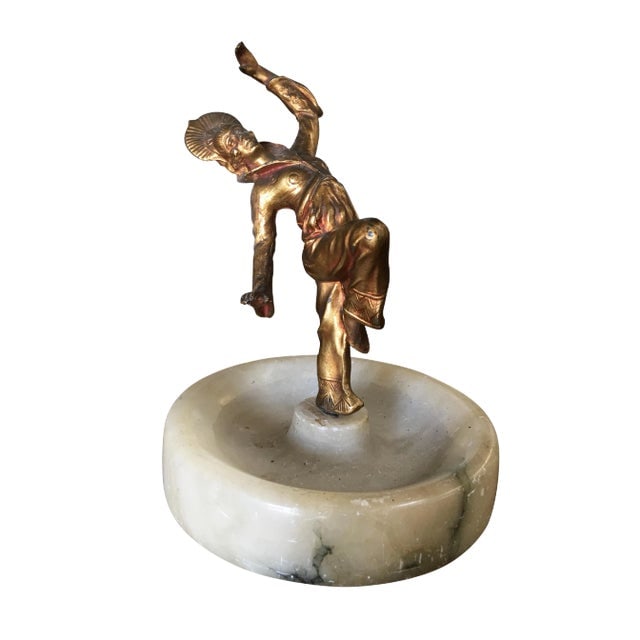 Art Deco Ashtray/Ring Tray With Female Harlequin Dancer Statue by Frankart (1 of 8)