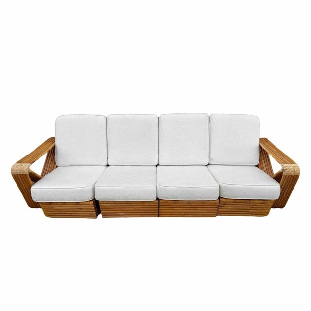 1940s Original Hand Made Rattan by Paul Frankl, His Historic Multi-Strand Square Pretzel Sofa and - 9
