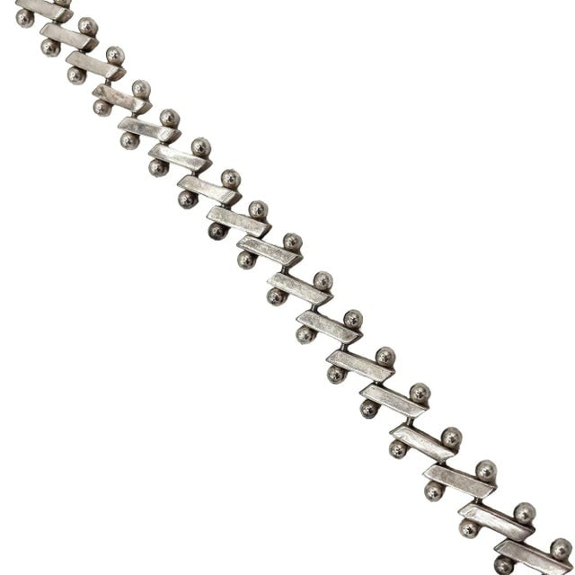 Mid-Century Heavy 925 Sterling Silver "Zig-Zag" Nuts Balls Links Bar Bracelet - 3