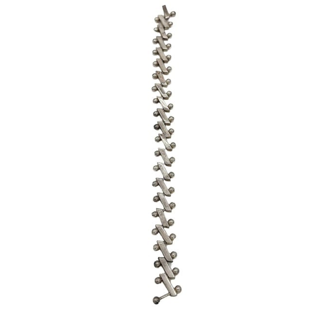Mid-Century Heavy 925 Sterling Silver "Zig-Zag" Nuts Balls Links Bar Bracelet - 4