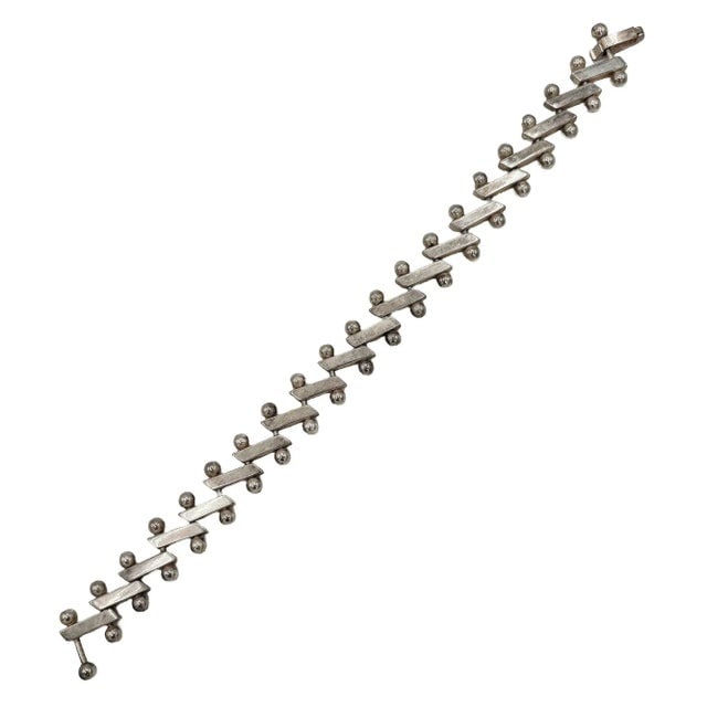 Mid-Century Heavy 925 Sterling Silver "Zig-Zag" Nuts Balls Links Bar Bracelet - 5