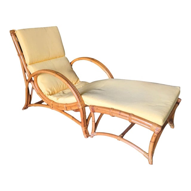 Restored Two-Strand Slope Seat Rattan Chaise Lounge (1 of 12)