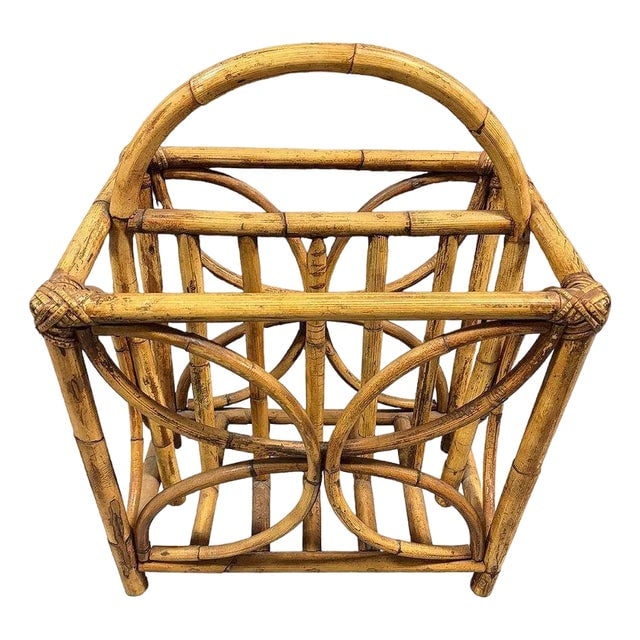 Mid-Century Rattan "Butterfly" Magazine Rack With Handle (1 of 8)