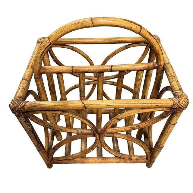 Mid-Century Rattan "Butterfly" Magazine Rack With Handle - 2