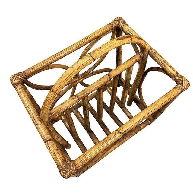 Mid-Century Rattan "Butterfly" Magazine Rack With Handle - 4
