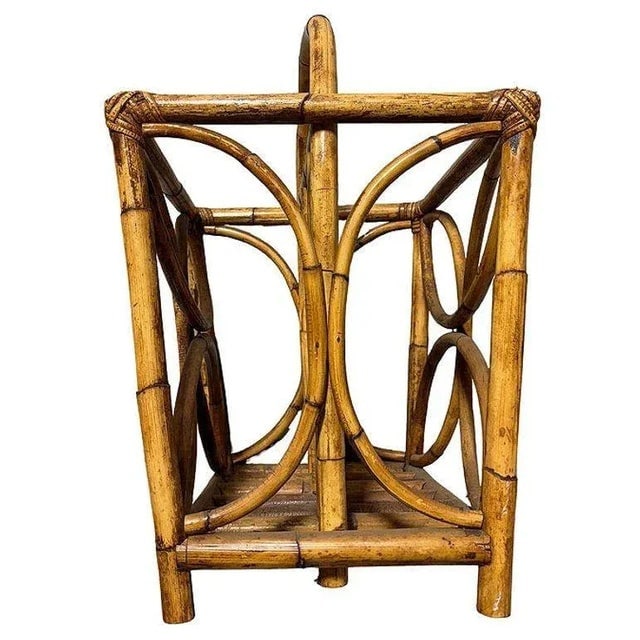 Mid-Century Rattan "Butterfly" Magazine Rack With Handle - 6