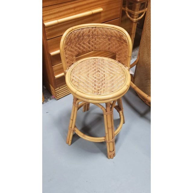Restored Rattan & Wicker Swivel Bar Stool Set of 2 - 2