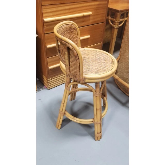 Restored Rattan & Wicker Swivel Bar Stool Set of 2 - 3
