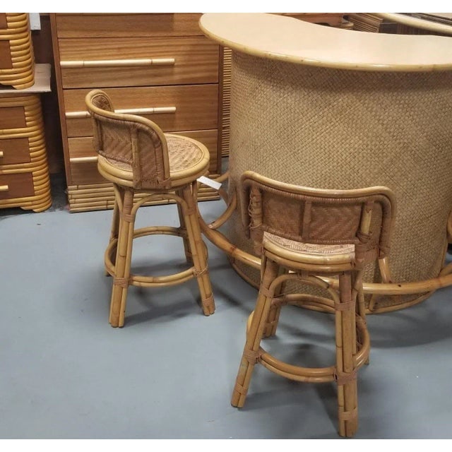 Restored Rattan & Wicker Swivel Bar Stool Set of 2 - 4