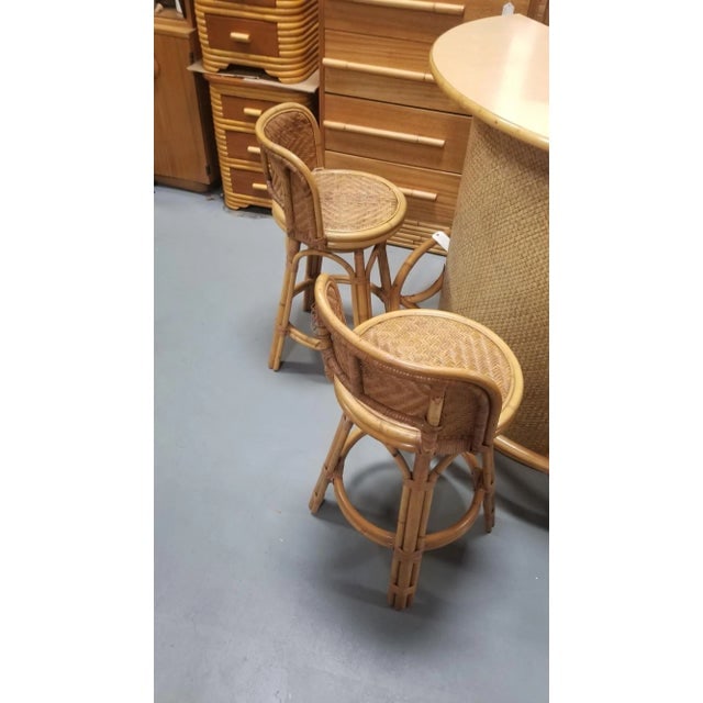 Restored Rattan & Wicker Swivel Bar Stool Set of 2 - 6
