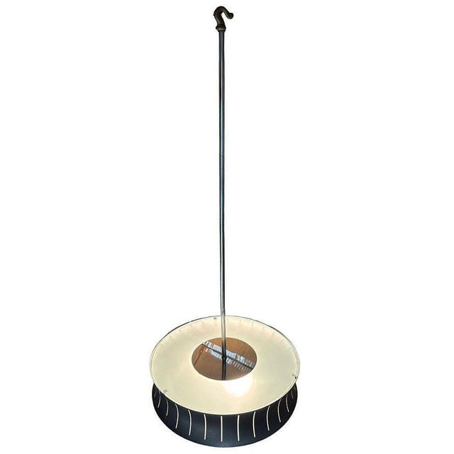 1950s Restored Mid-Century Googie Drum Pendent Black and White Chandelier Lighting - 2