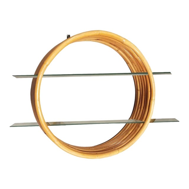 Restored Rattan Mid-Century Circular Rattan Wall Shelf W/ Glass Shelves (1 of 4)