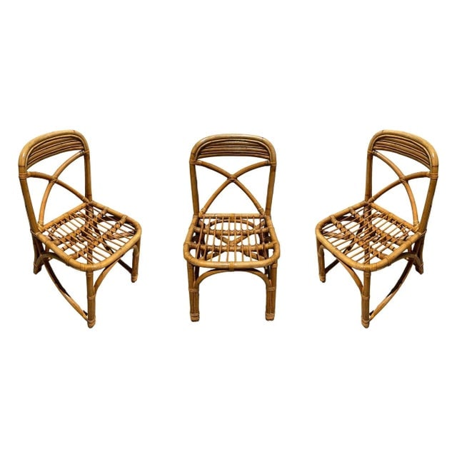 1950s Restored Mid-Century Rattan Dining Side Chairs With "X" Back- Set of 3 - 2