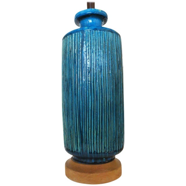 Large Aldo Londi Style Blue Rimini Art Pottery Lamp (1 of 6)