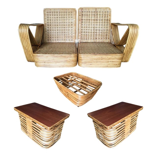 Early 1930s Restored Vintage Paul Frankl Six-Strand Wicker Sofa Rattan Living-Room Set With New (1 of 9)