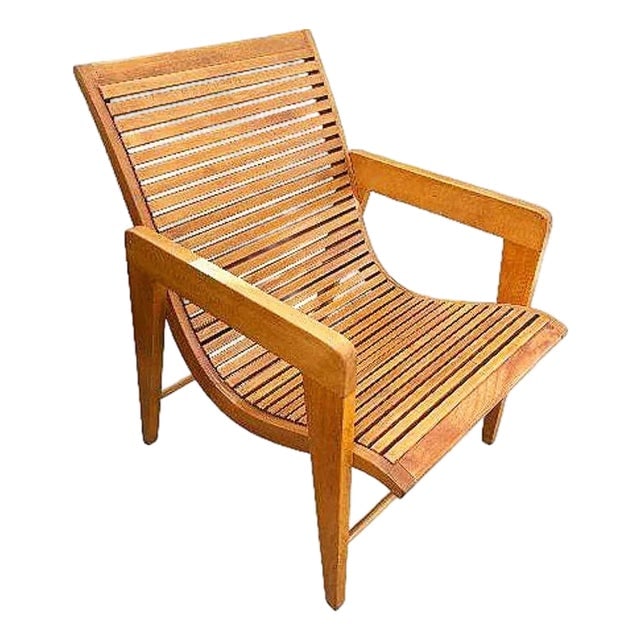 1980s Bespooke Scandinavian Modern Blonde Slat Wood "Staple" Arm Lounge Chair (1 of 9)