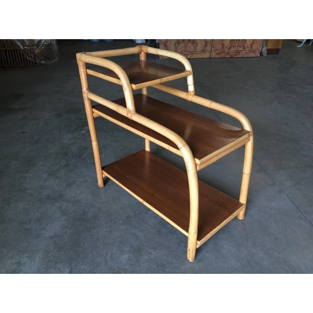 Restored Vintage Rattan Side Lamp Table With Three-Tier Mahogany Tops - 2