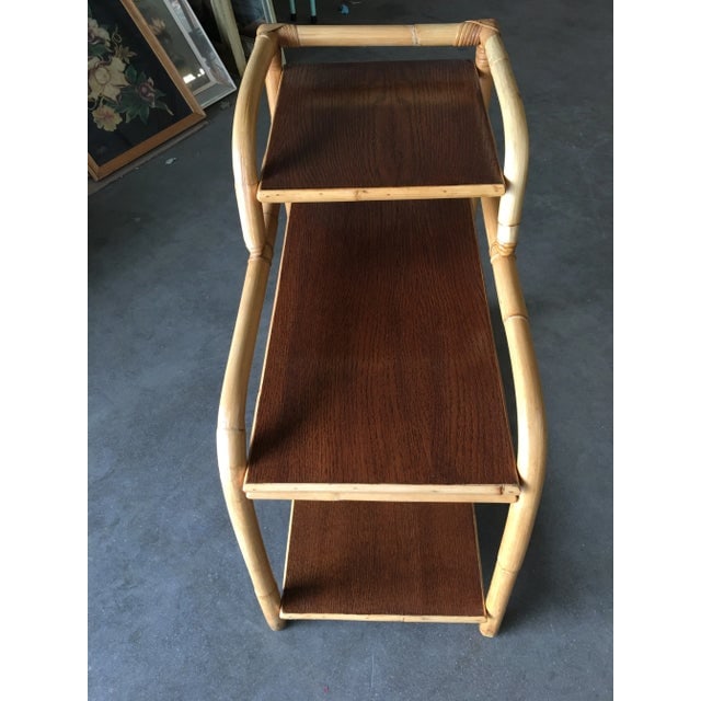 Restored Vintage Rattan Side Lamp Table With Three-Tier Mahogany Tops - 6