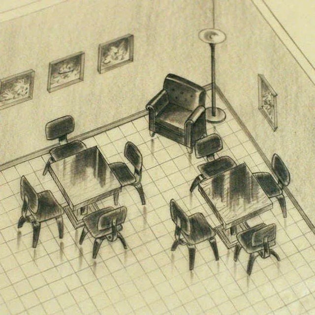 1955 Recreation Room Architectural Rendering by Rucker Fuller - 4